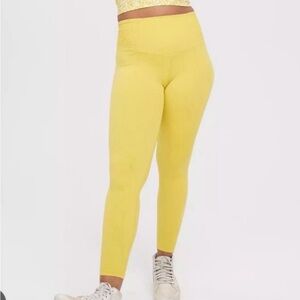 Offline By Aerie Real Me 7/8 Leggings Side Ruching High Waist Yellow L Short NWT
